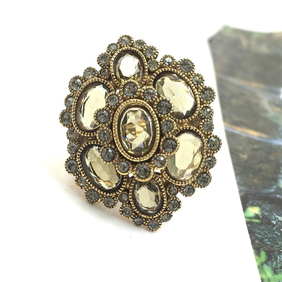 Monet Huge Runway Statement champagne rhinestone adjusting ring. Monet ring - Picture 3 of 4